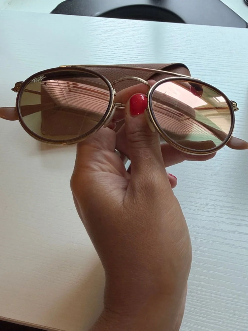 Ray-Ban Women’s Brown Frame with Orange Tinted Lens Round Sunglasses
